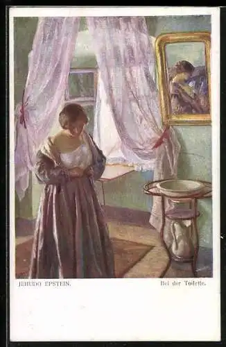 AK Frau bei der morgentlichen Toilette