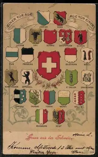 AK Zürich, Schweizer Wappen, Bern, Luzern, Uri