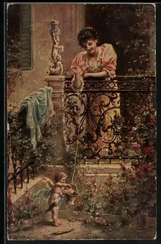 Künstler-AK Hans Zatzka: Amor als Briefbote