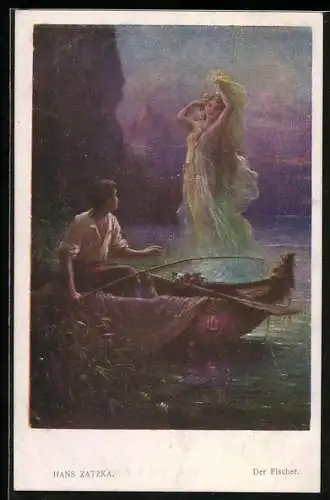 Künstler-AK Hans Zatzka: Sirene betört einen Fischer