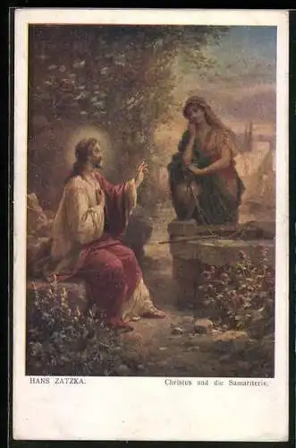 Künstler-AK Hans Zatzka: Christus und Samariterin