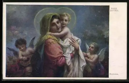Künstler-AK Hans Zatzka: Heilige Madonna mit Kind auf dem Arm