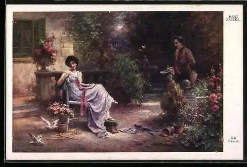 Künstler-AK Hans Zatzka: Der Besuch, Liebespaar