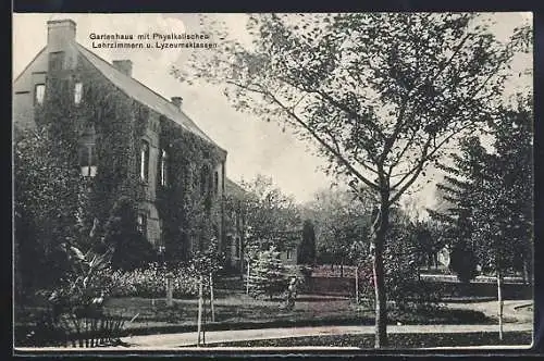 AK Mülhausen /Düsseldorf, Pensionat Unserer Lieben Frau, Gartenhaus mit Physikal. Lehrerzimmern und Lyzeumsklassen