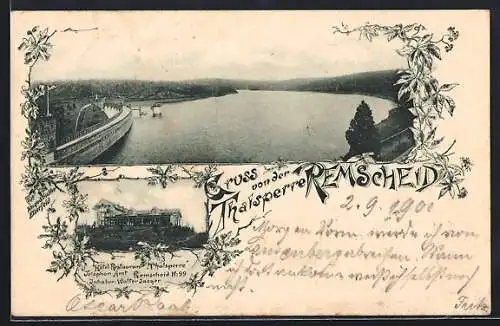 AK Remscheid, Blick auf die Thalsperre, Totalansicht Hotel-Restaurant Thalsperre
