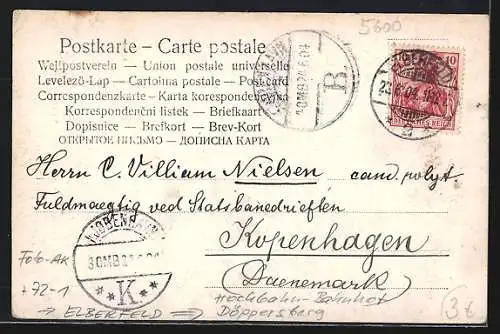 AK Elberfeld, Hochbahn-Bahhof Döppersberg mit fahrender Schwebebahn