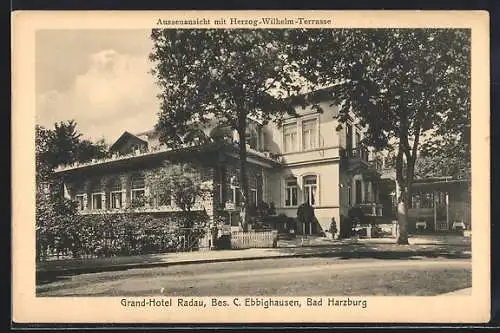 AK Bad Harzburg, Grand-Hotel Radau, Aussenansicht mit Terrasse