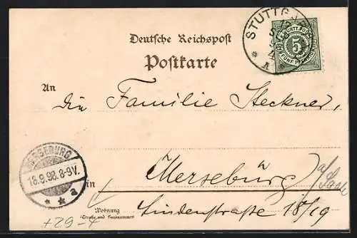 Holzbrand-Imitations-AK Stuttgart, Strassenpartie mit Kirche