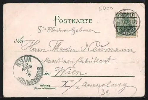 Lithographie Köln, Seitenansicht des Doms, Denkmal Kaiser Wilhelm I., Wappen um 1900