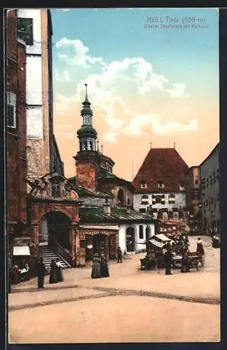 AK Hall i. Tirol, Oberer Stadtplatz mit Rathaus