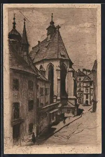 Künstler-AK Graz, 800-Jahrfeier, Partie an der Franziskanerkirche