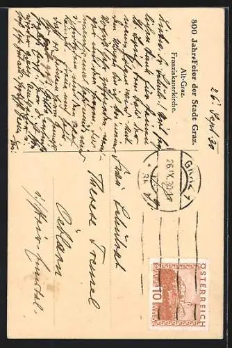 Künstler-AK Graz, 800-Jahrfeier, Partie an der Franziskanerkirche