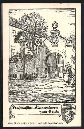 Künstler-AK Graz, Motiv zwischen Hafnerriegel und Münzgrabenkirche