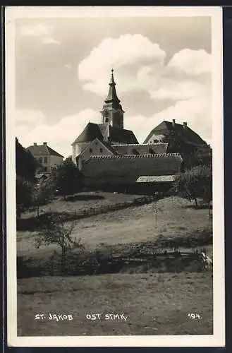 AK St. Jakob im Walde, Panoramablick mit Kirche