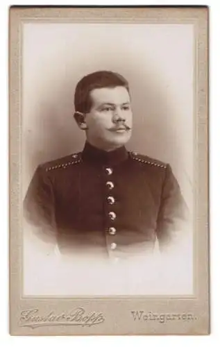 Fotografie Gustav Bopp, Weingarten, Porträt eines Einjährig-Freiwilligen in Uniform