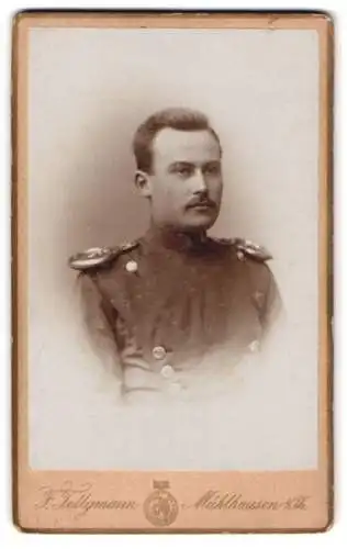 Fotografie F. Telligmann, Mühlhausen i.Th., Porträt eines Ulanen-Offiziers mit Epauletten