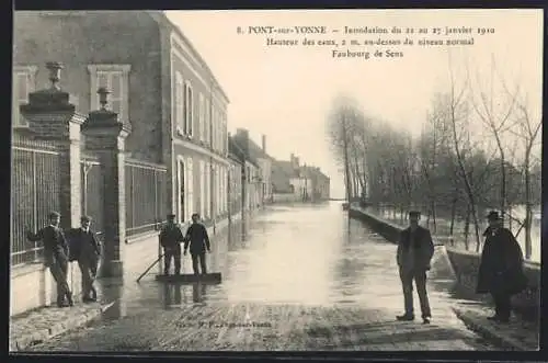 AK Pont-sur-Yonne, Inondation du 21 au 27 janvier 1910, Faubourg de Sens