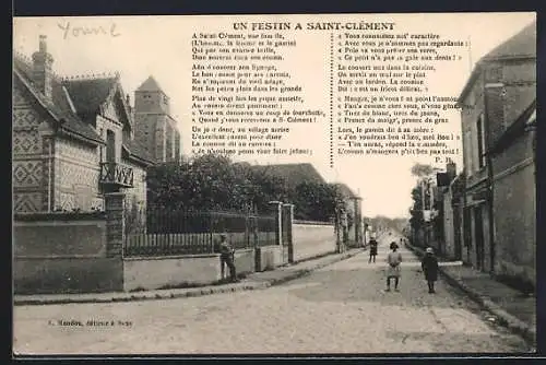 AK Saint-Clément, Un festin à Saint-Clément avec vue sur la rue et les enfants jouant
