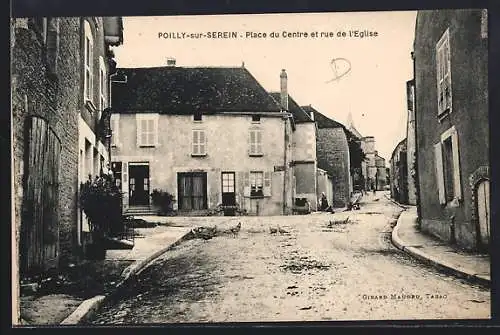AK Poilly-sur-Serein, Place du Centre et rue de l`Église