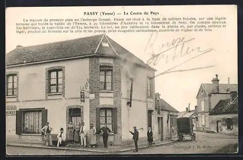 AK Passy /Yonne, Le Centre du Pays avec l`auberge Grenet et habitants devant la maison