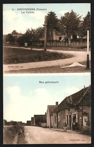 AK Fouchères /Yonne, La Vallée et Rue principale du village