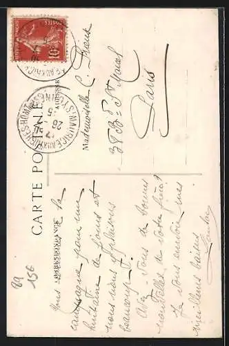 AK Courgenay, L`Église et enfants devant les arbres en automne