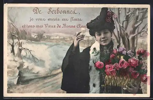 AK Serbonnes, Envoi de fleurs et voeux de Bonne Année