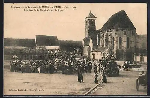 AK Bussy-en-Othe, Réunion de la Cavalcade sur la Place, 19 Mars 1912