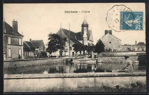 AK Chichery, L`Église et le canal paisible