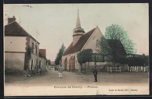 AK Prunoy, Vue de l`église et de la place du village