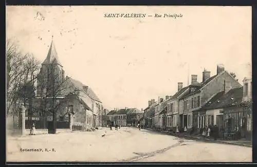 AK Saint-Valérien, Rue Principale avec église et maisons alignées