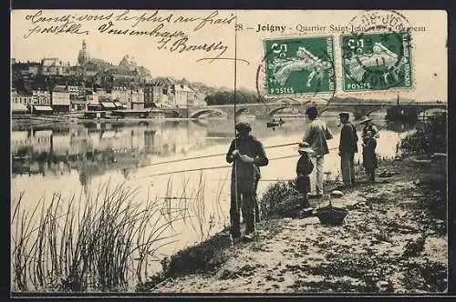 AK Joigny, Quartier Saint-Jean et pêcheurs au bord de l`eau