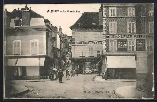 AK Joigny, La Grande Rue avec boulangerie et quincaillerie