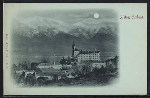 Mondschein-AK Ambras, Schloss Ambras
