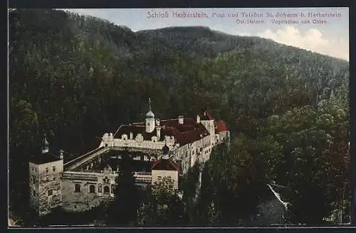 AK St. Johann b. Herberstein, Schloss Herberstein aus der Vogelschau von Osten