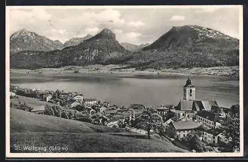 AK St. Wolfgang, Uferpartie mit Kirche