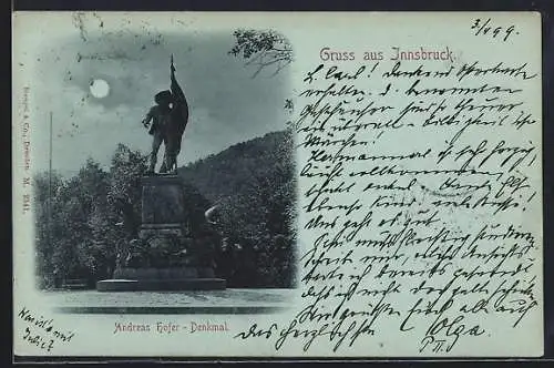 Mondschein-AK Innsbruck, Andreas Hofer-Denkmal
