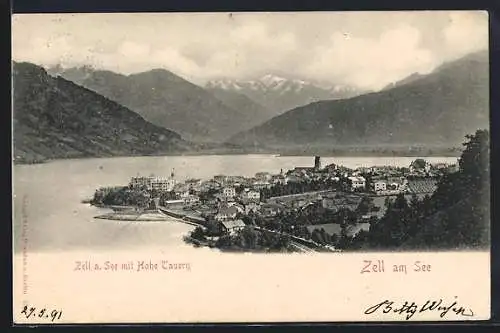 AK Zell am See, Ortspanorama mit Hohe Tauern