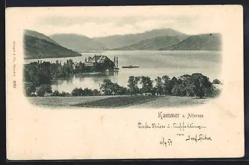 AK Kammer a. Attersee, Uferpartie mit Bergen