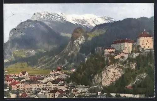 AK Kufstein, Teilansicht mit Schloss und Kaisergebirge