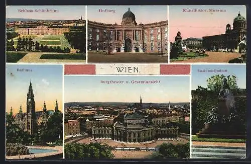 AK Wien, Burgtheater und Gesamtansicht, Schloss Schönbrunn, Rathaus