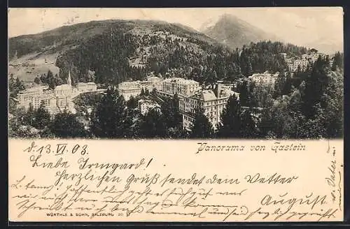 AK Gastein, Panorama mit Kirche
