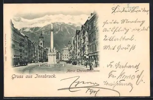 AK Innsbruck, Maria-Theresienstrasse mit Marien-Säule