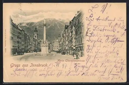 AK Innsbruck, Maria-Theresienstrasse mit Marien-Säule