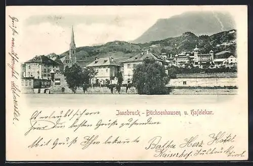 AK Innsbruck-Büchsenhausen, Teilansicht mit Hafelekar