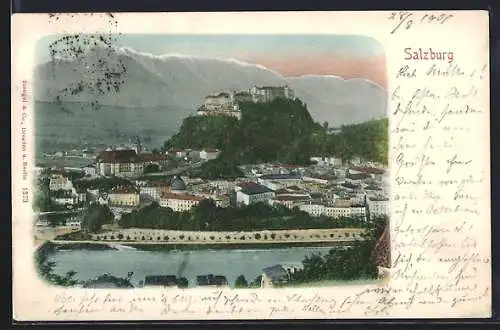 AK Salzburg, Teilansicht mit Festung