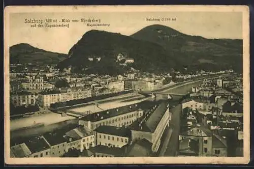 AK Salzburg, Blick vom Mönchsberg auf den Kapuzinerberg mit Gaisberg