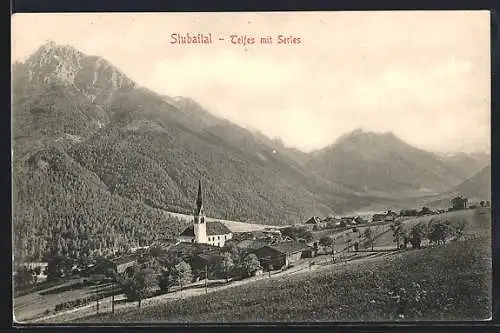 AK Telfes /Stubaital, Ort mit Blick zum Serles