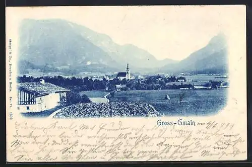 AK Grossgmain, Ortsansicht mit Panorama