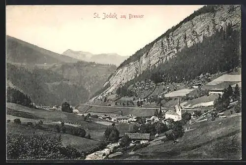 AK St. Jodok am Brenner, Ortsansicht mit Bergpanorama